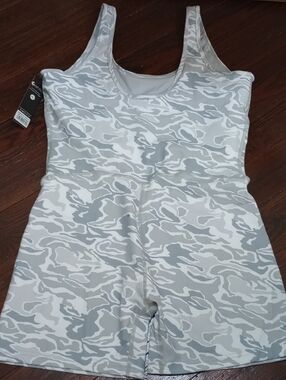 NWT ETHIKA Whisper Camo print BIKER SHORTS ROMPER. SLIM! SEXY! FIRM!Built-in Bra